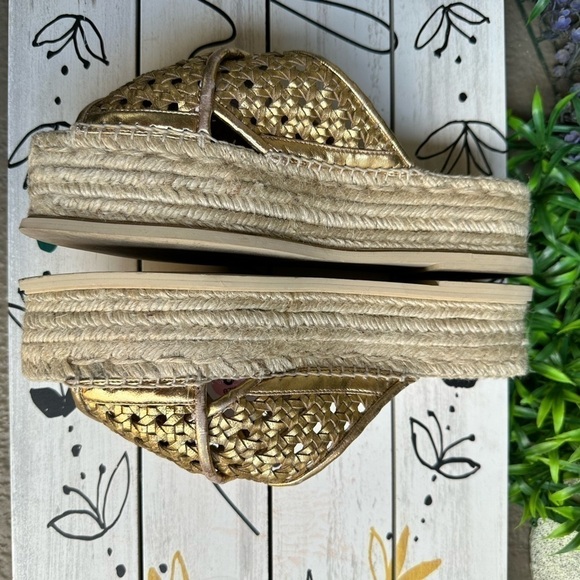 Stella McCartney Gold Wicker Flatform espadrilles Slides in gold size 9 - Picture 8 of 11